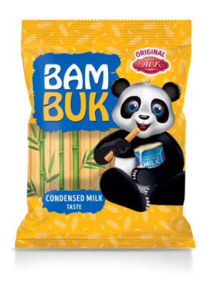 بیسکوییت رولی مغز دار بام بوک Bam buk با طعم شیر تغلیظ شده وزن 160 گرم